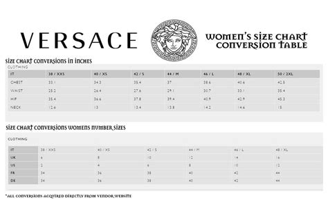 versace men's size chart|versace women size chart.